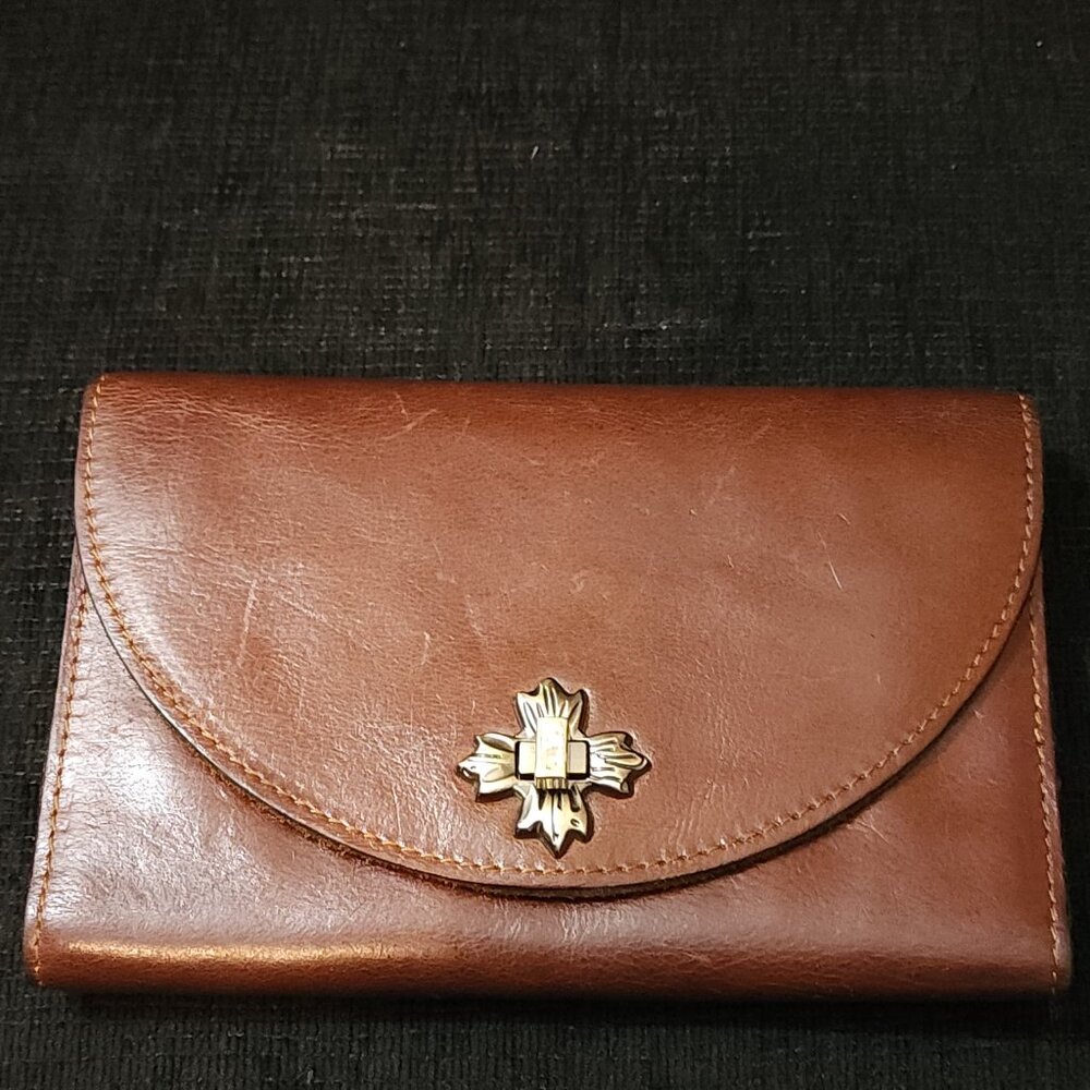 Patricia Nash Colli Large Brown Leather Wallet Clutch